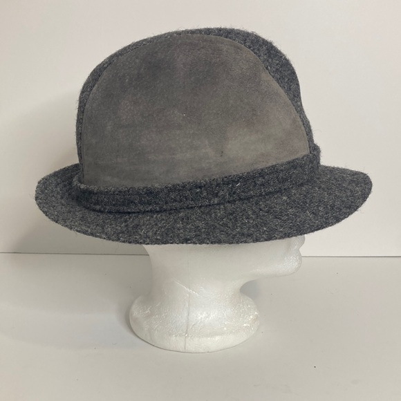 Vintage Hat Mens 7 Gray Harris Tweed Wool Suede Stetson Trilby Fedora Retro - Picture 3 of 12